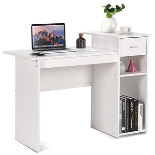 white home office desk. costway computer desk pc laptop table w/ drawer and shelf home office furniture white
